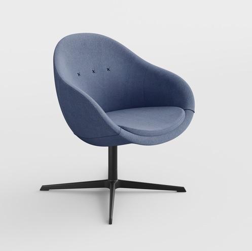 Mat zwarte voet, stof Re-wool Blue 758, stiksels zwart