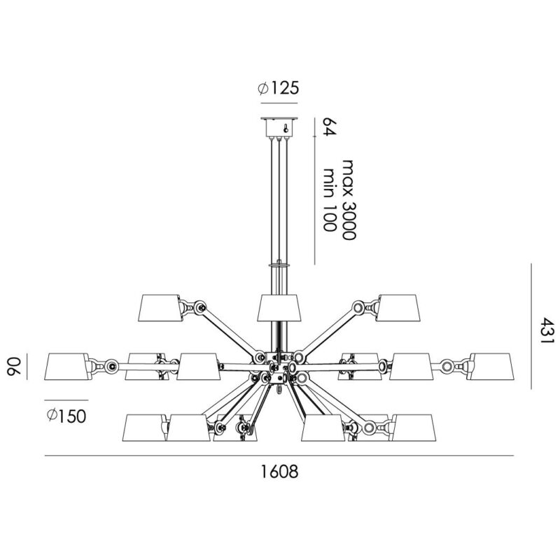 Hanglamp Tonone Bolt 18 arm Chandelier - Afbeelding 7