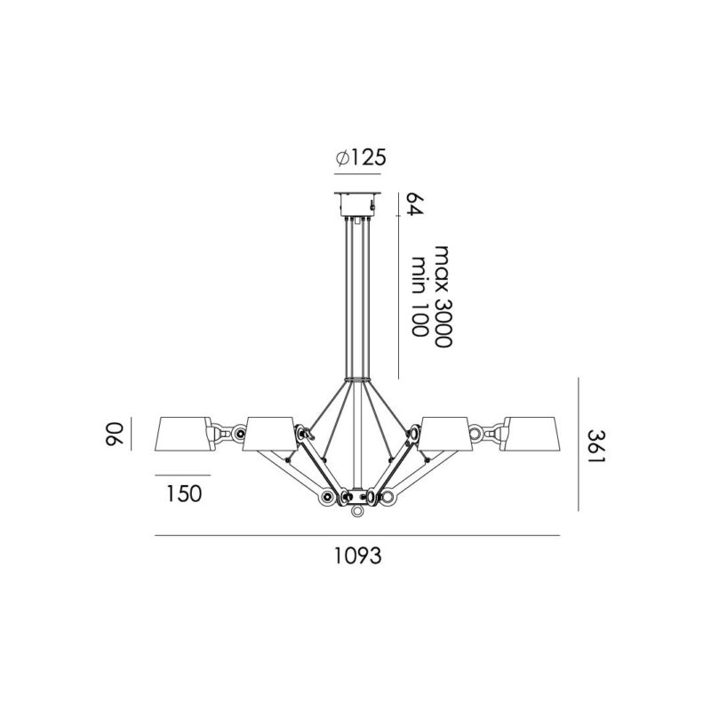 Hanglamp Tonone Bolt 6 arm Chandelier - Afbeelding 8