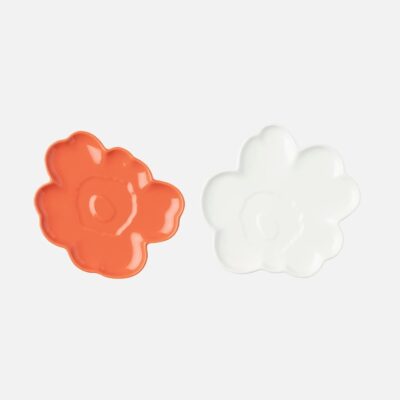 Set van 2 Marimekko Unikko schotels oranje wit