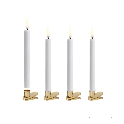 Set van 4 Led kerstkaarsen met gouden clip
