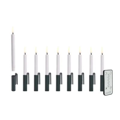 Set van 9 Led kerstkaarsen met groene klips