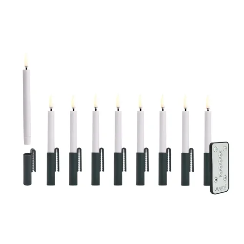 Set van 9 Led kerstkaarsen met groene klips