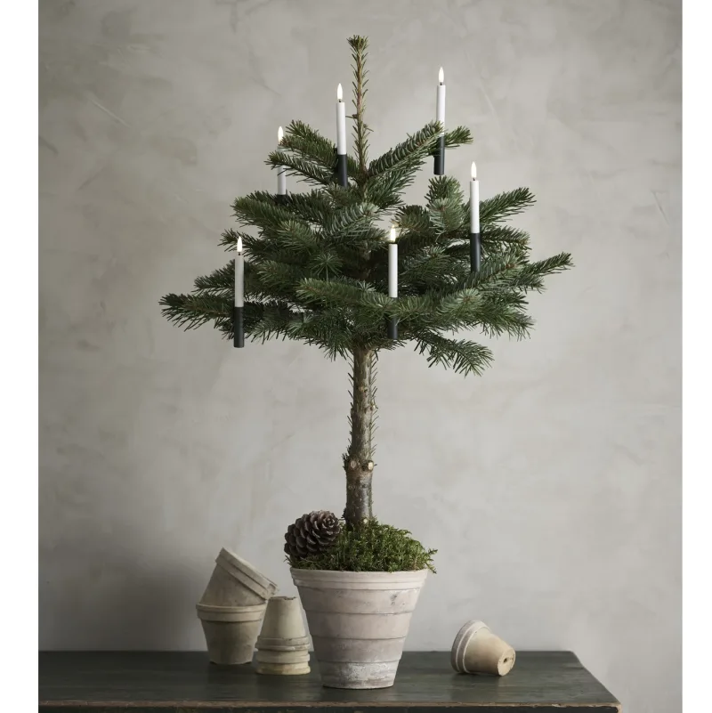 Set van 9 Led kerstkaarsen met groene klips - Afbeelding 3